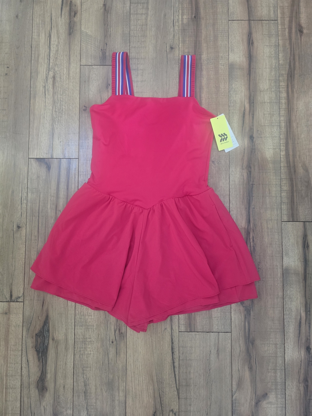 Girls' Bright Red Tiered Romper with Striped Shoulder Straps